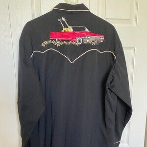 Scully Men's Black Long Sleeve Rock & Roll Guitars Cadillac Snap Western ShirtXL